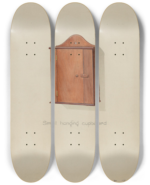 Triptych art skateboard deck of Victor F Muollo Shaker Hanging Cupboard by Victor F Muollo