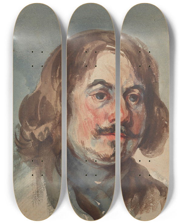 Triptych art skateboard deck of Piotr Michaowski Portrait Study Of A Man by Piotr Michalowski (1800-1855)