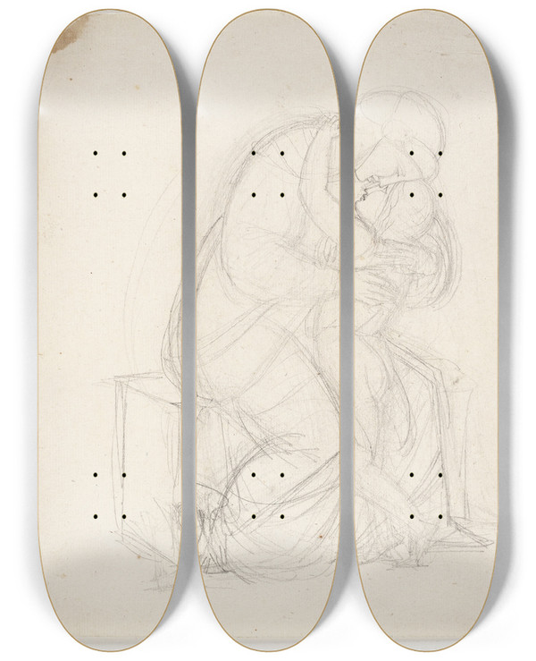 Triptych art skateboard deck of Johan Ludvig Lund Moder Og Barn by Johan Ludvig Lund (1777-1867)