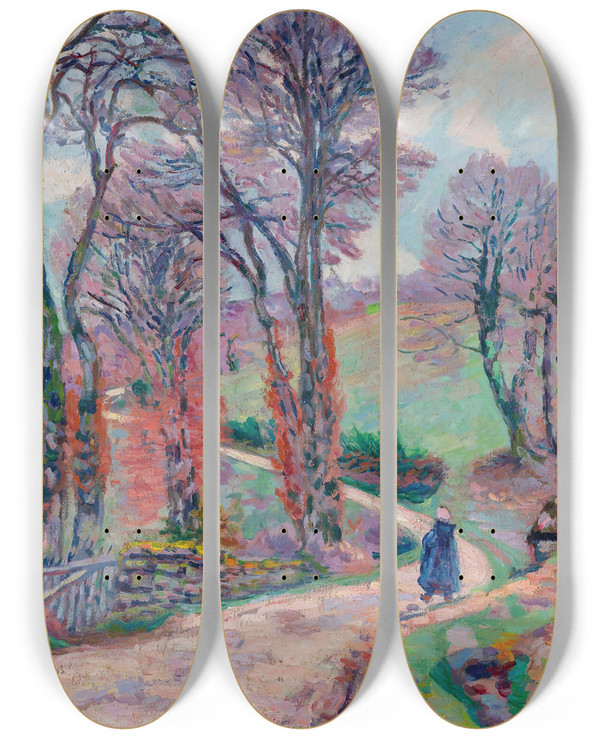 Triptych art skateboard deck of Armand Guillaumin Paysage De La Creuse_3 by Armand Guillaumin (1841-1927)