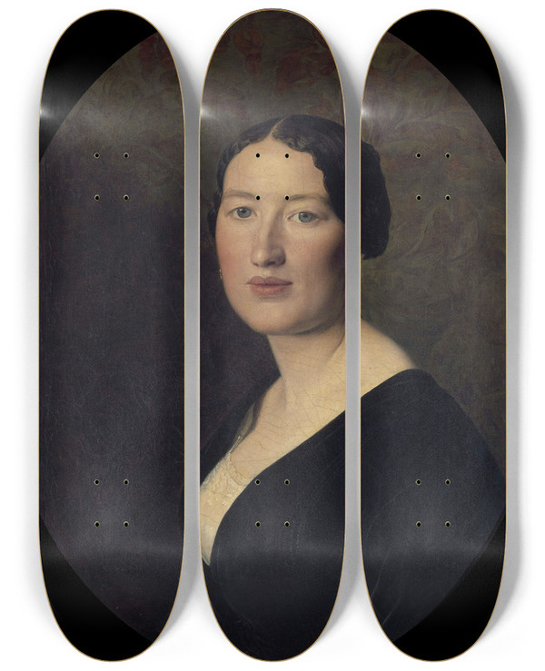 Triptych art skateboard deck of Ferdinand Georg Waldmller Portrait De Madame Josef Bayer by Ferdinand Georg Waldmuller (1793-1865)