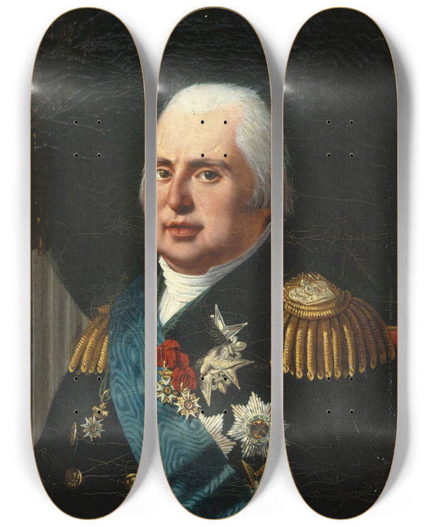 Triptych art skateboard deck of Robert Jacques Franois Lefvre Portrait De Louis Xviii 17551824 Roi De France by Robert Jacques Francois Lefevre (1755-1840)