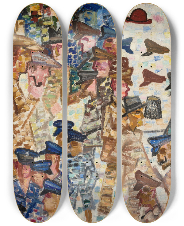 Triptych art skateboard deck of Stanisaw Osostowicz Caps by Stanislaw Osostowicz (1906-1939)
