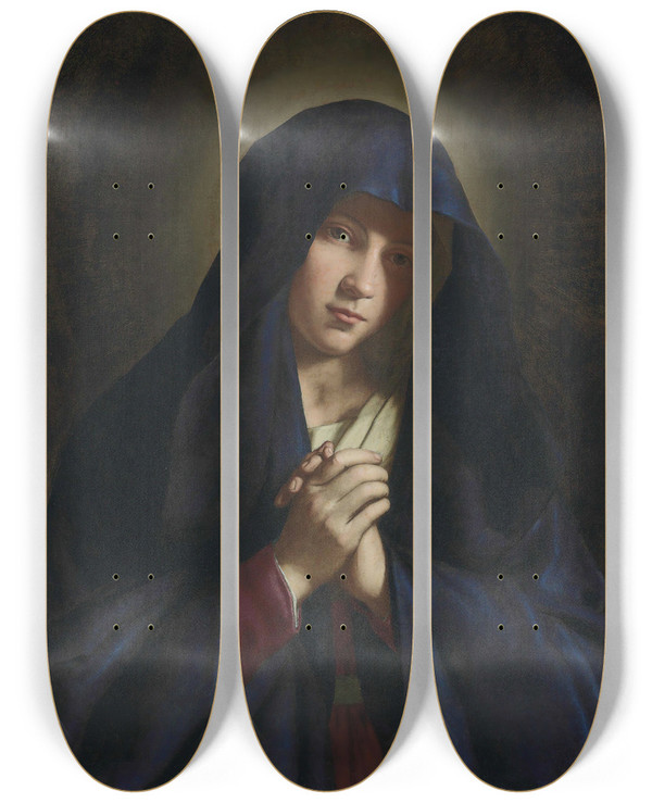 Triptych art skateboard deck of Giovanni Battista Salvi Da Sassoferrato The Madonna At Prayer_2 by Giovanni Battista Salvi Da Sassoferrato (1609-1685)