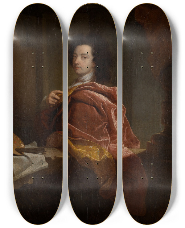 Triptych art skateboard deck of Hyacinthe Rigaud Selfportrait_2 by Hyacinthe Rigaud (1659-1743)