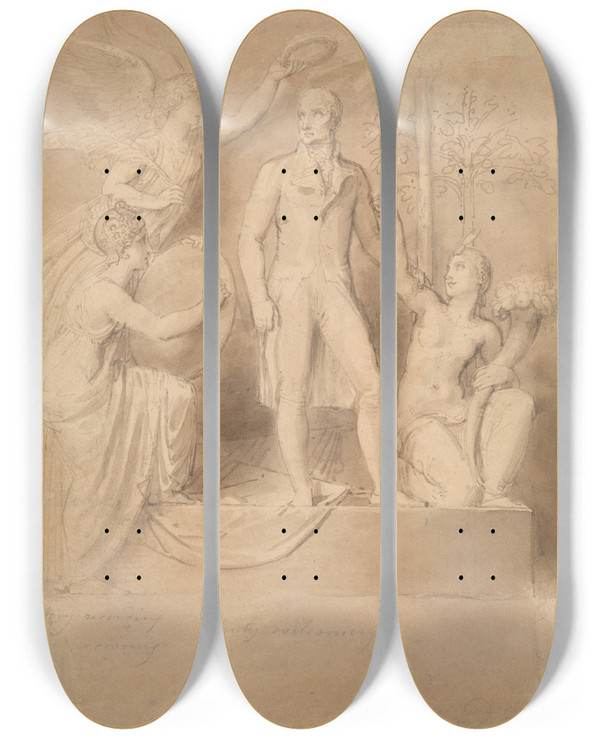 Triptych art skateboard deck of Thomas Stothard A Study For The Wellington Monument by Thomas Stothard (1755-1834)
