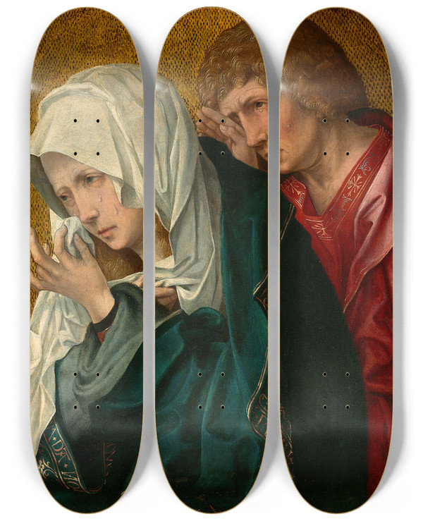 Triptych art skateboard deck of Workshop Of Jacob Cornelisz Van Oostsanen The Virgin And Saint John The Evangelist by Workshop of Jacob Cornelisz. van Oostsanen (1470-1533)