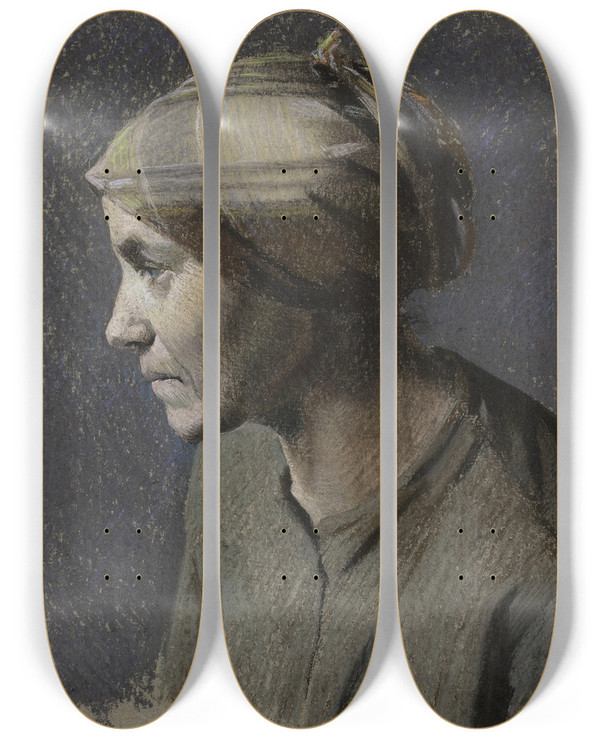 Triptych art skateboard deck of Paulalbert Bartholom Paysanne by Paul-Albert Bartholom (1848-1928)