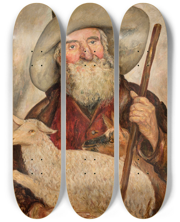 Triptych art skateboard deck of Tadeusz Makowski Good Shepherd by Tadeusz Makowski (1882-1932)