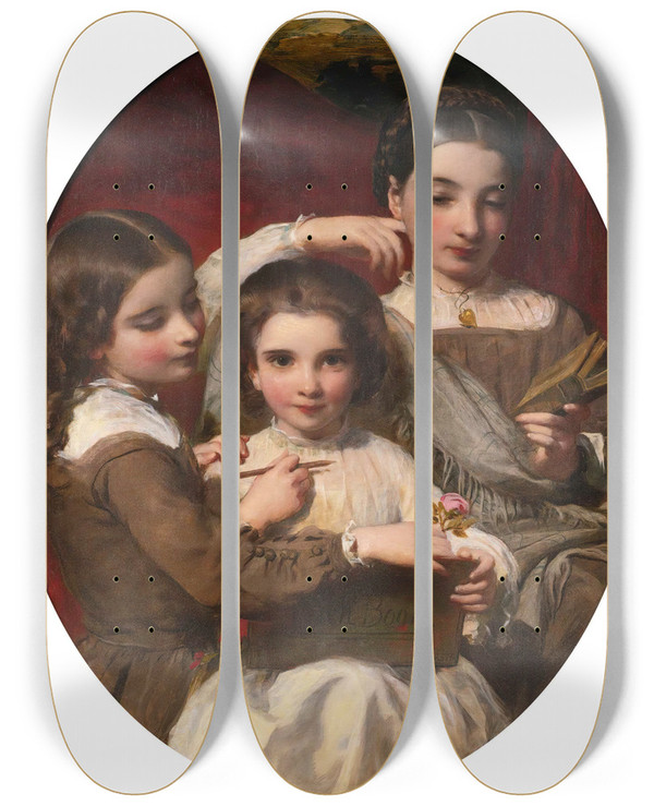 Triptych art skateboard deck of James Sant Portrait Of The Russell Sisters by James Sant (1820-1916)
