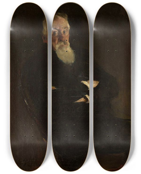 Triptych art skateboard deck of Konrad Krzyanowski Portrait Of Karol Berent by Konrad Krzyzanowski (1872-1922)