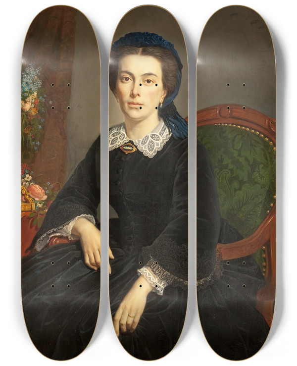 Triptych art skateboard deck of Pierreauguste Cot Portrait De Madame Gervais by Pierre-Auguste Cot (1837-1883)