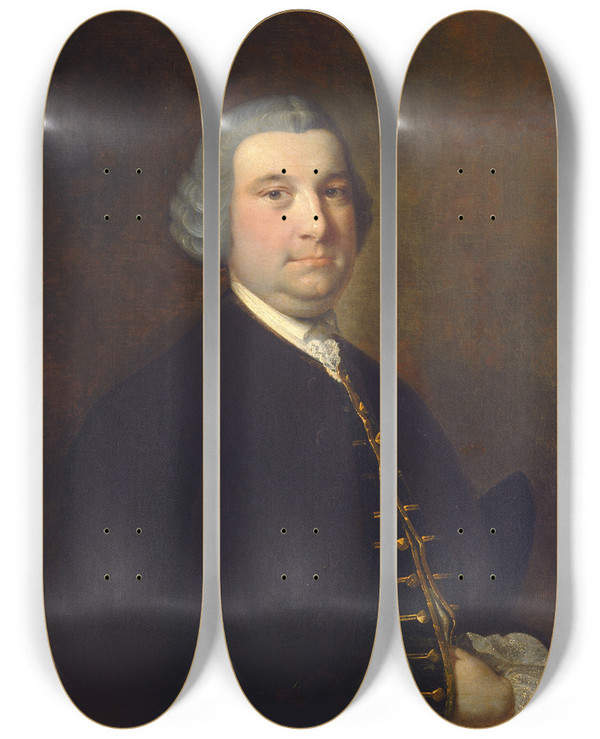 Triptych art skateboard deck of Joseph Wright Of Derby Portrait Of A Gentleman_2 by Joseph Wright Of Derby (1734-1797)