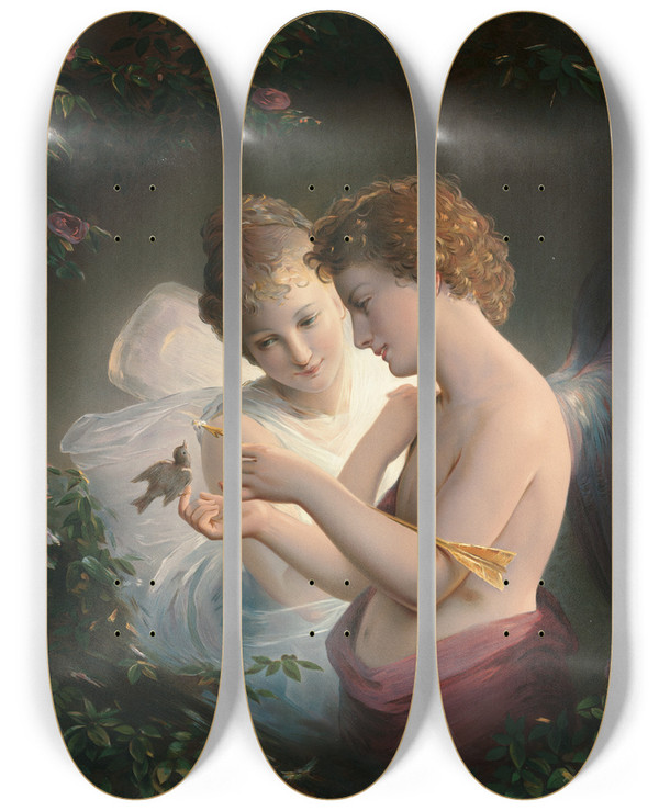 Triptych art skateboard deck of Louis Prang Cupid And Psyche by Louis Prang (1824-1909)