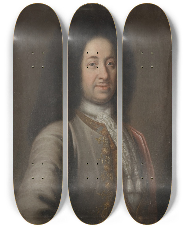 Triptych art skateboard deck of Johan David Swartz Gustaf Funck 16701736 by Johan David Swartz