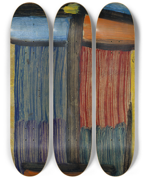 Triptych art skateboard deck of Alexej Von Jawlensky Meditation On A Gold Background by Alexej Von Jawlensky (1864-1941)
