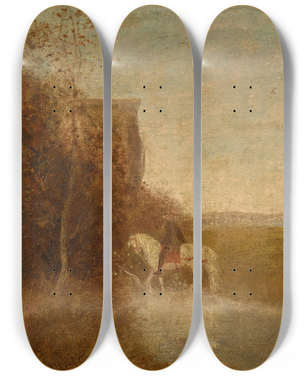 Triptych art skateboard deck of Albert Pinkham Ryder Childe Harolds Pilgrimage by Albert Pinkham Ryder (1847-1917)