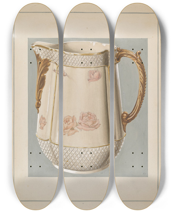 Triptych art skateboard deck of American 20Th Century Pitcher by American 20Th Century