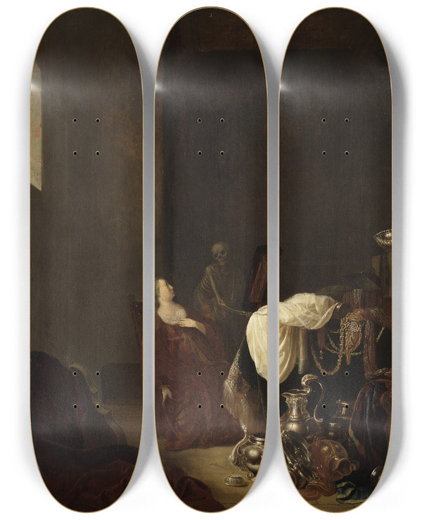 Triptych art skateboard deck of Willem De Poorter Vanitas Allegory_2 by Willem de Poorter (1608-1668)