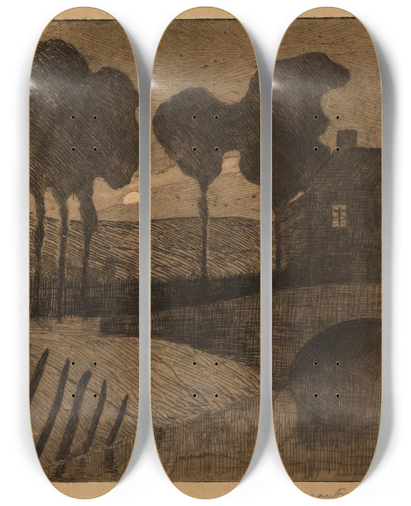 Triptych art skateboard deck of Maxime Maufra Clair De Lune Ou Vue De Paimpol by Maxime Maufra (1861-1918)
