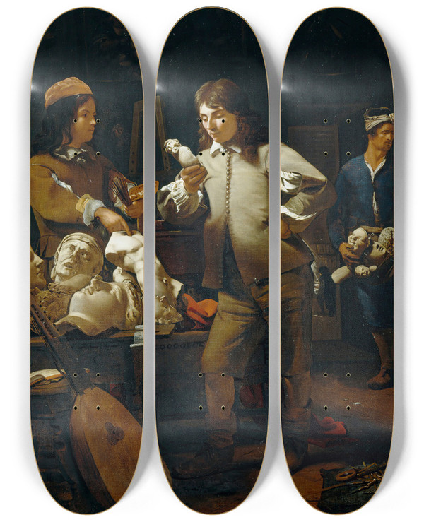 Triptych art skateboard deck of Michael Sweerts In The Studio by Michael Sweerts (1618-1664)
