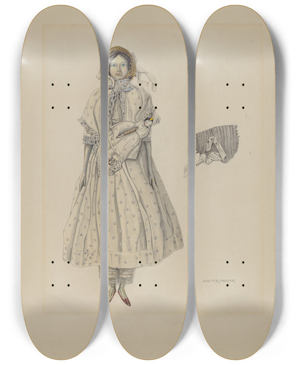 Triptych art skateboard deck of Walter Praefke Doll_2 by Walter Praefke