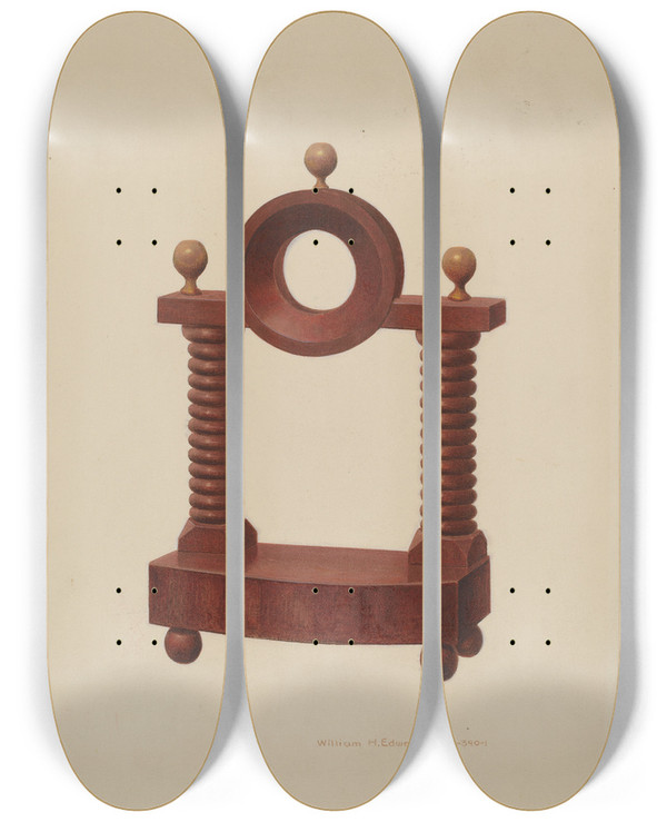 Triptych art skateboard deck of William H Edwards Watch Holder by William H Edwards