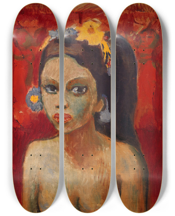 Triptych art skateboard deck of Robert Genin Balinesin I by Robert Genin (1884-1941)