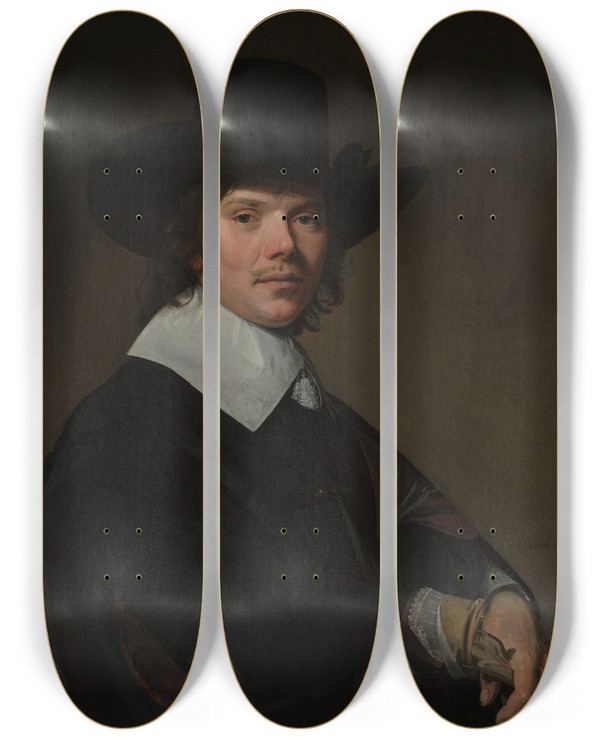 Triptych art skateboard deck of Johannes Cornelisz Verspronck Portrait Of A Man_2 by Johannes Cornelisz Verspronck (1600-1662)