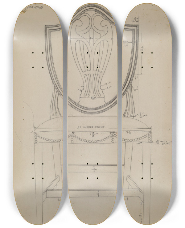 Triptych art skateboard deck of Alfred Nason Side Chair by Alfred Nason