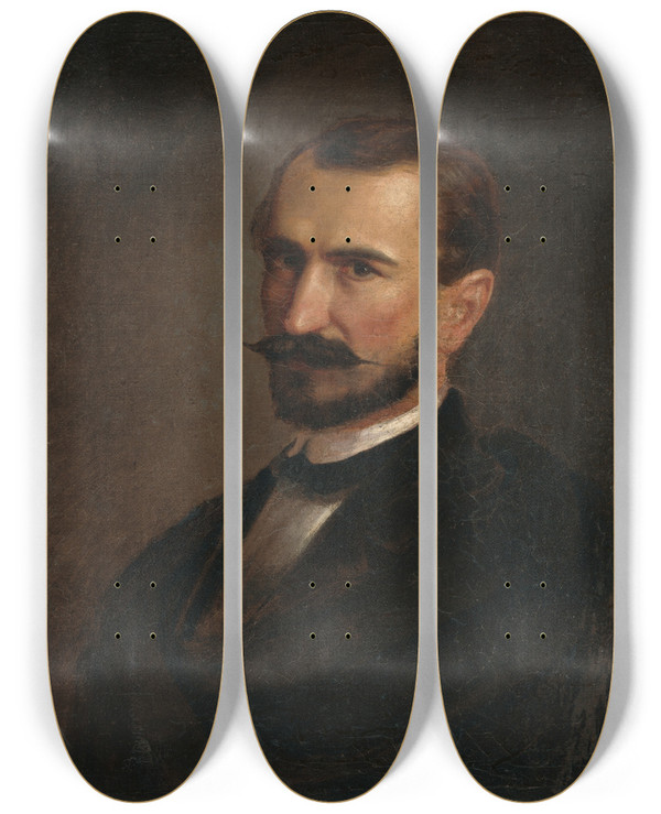 Triptych art skateboard deck of Vojtech Klimkovi Selfportrait_2 by Vojtech Klimkovic (1833-1885)