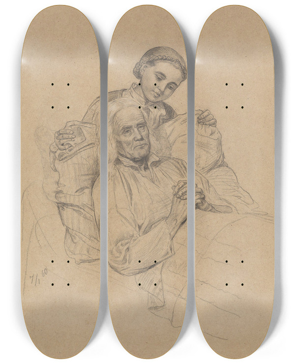 Triptych art skateboard deck of Adolph Tidemand Sognebud by Adolph Tidemand (1814-1876)