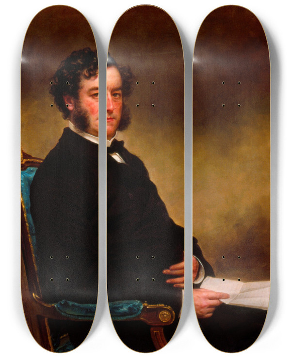 Triptych art skateboard deck of Charles Loring Elliott Portrait Of A Gentleman by Charles Loring Elliott (1812-1868)