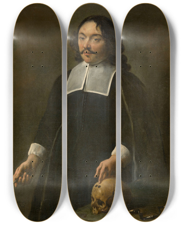Triptych art skateboard deck of Jan Cossiers Portrait Of A Surgeon by Jan Cossiers (1600-1671)