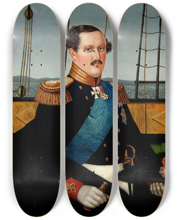 Triptych art skateboard deck of Danish Painter 19Th Century Portrait Of Prince Frederik Vii Of Denmark by Danish painter, 19th century