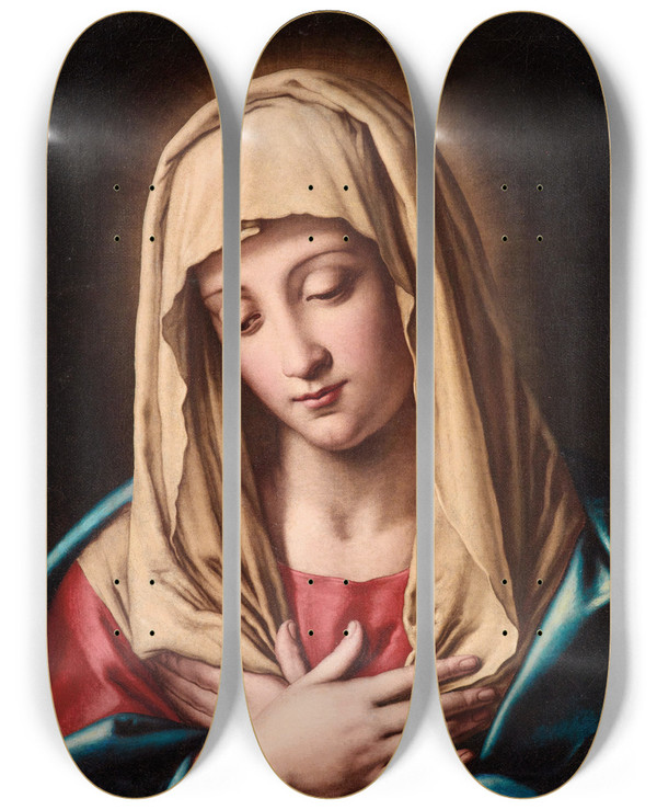 Triptych art skateboard deck of Workshop Of Giovanni Battista Salvi Madonna In Prayer by Workshop Of Giovanni Battista Salvi (1609-1685)