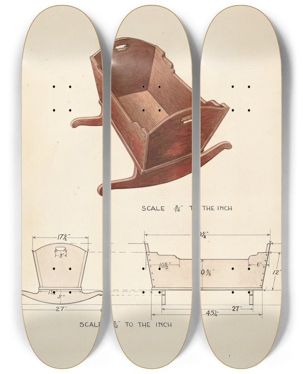 Triptych art skateboard deck of Wellington Blewett Bishop Hill Cradle by Wellington Blewett (20-)