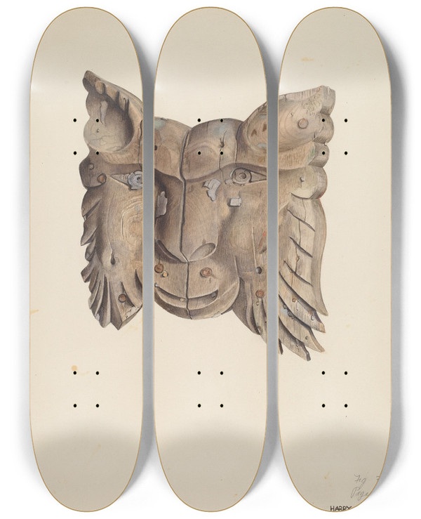 Triptych art skateboard deck of Harry King Bobcat by Harry King