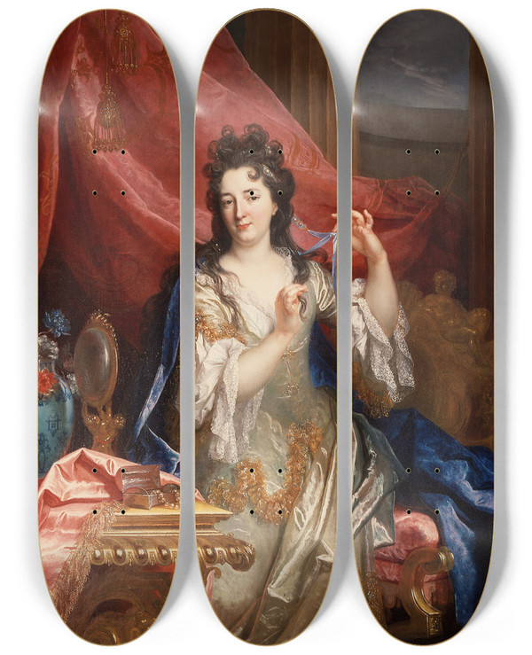 Triptych art skateboard deck of Nicolas De Largillire Portrait Of A Woman_2 by Nicolas de Largillire (1656-1746)