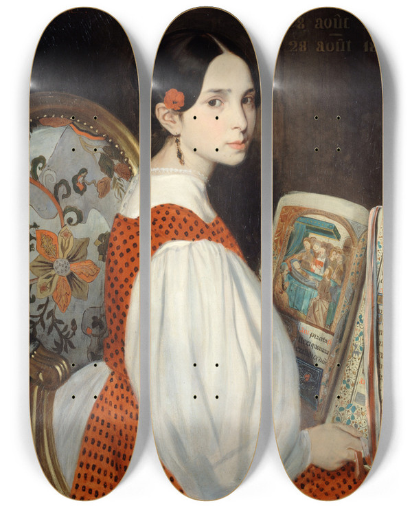 Triptych art skateboard deck of Auguste De Chtillon Lopoldine Au Livre Dheures by Auguste De Chatillon (1808-1881)