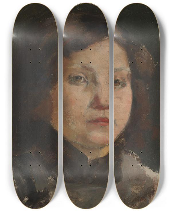 Triptych art skateboard deck of Emile Vloors Portrait Of A Child by Emile Vloors (1871-1952)
