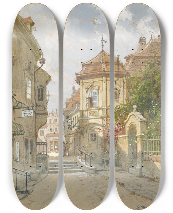 Triptych art skateboard deck of Georg Janny Kleines Stadtpalais by Georg Janny (1864-1935)