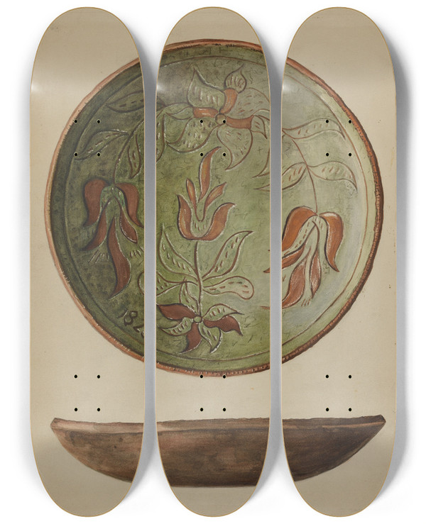 Triptych art skateboard deck of Charles Garjian Pa German Plate_1 by Charles Garjian