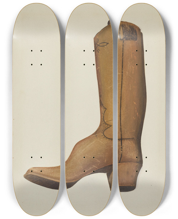 Triptych art skateboard deck of Alice Stearns Boot Shop Sign by Alice Stearns