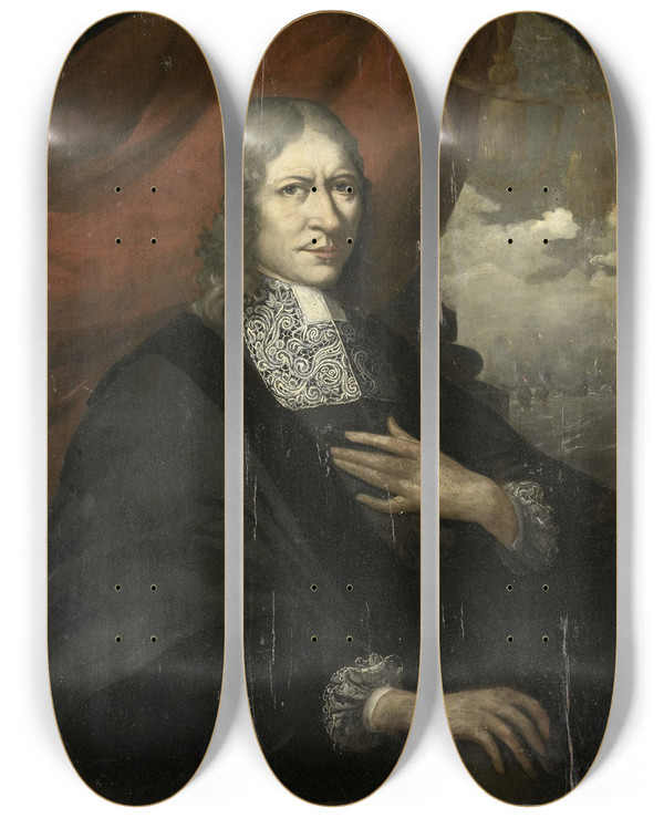 Triptych art skateboard deck of Martin Palin Portrait Of Rycklof Van Goens Governorgeneral by Martin Palin (17-)