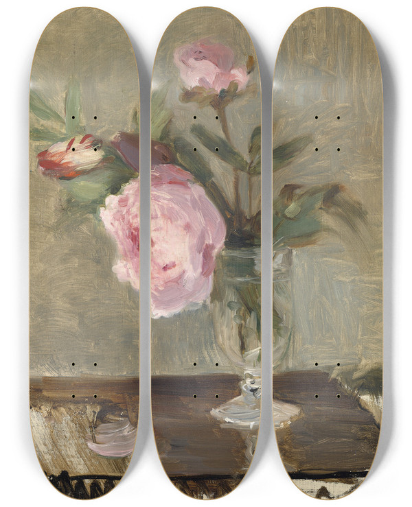 Triptych art skateboard deck of Berthe Morisot Peonies by Berthe Morisot (1841-1895)