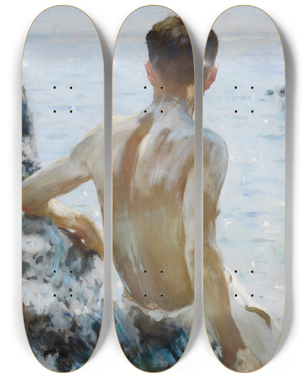 Triptych art skateboard deck of Henry Scott Tuke Beach Study by Henry Scott Tuke (1858-1929)
