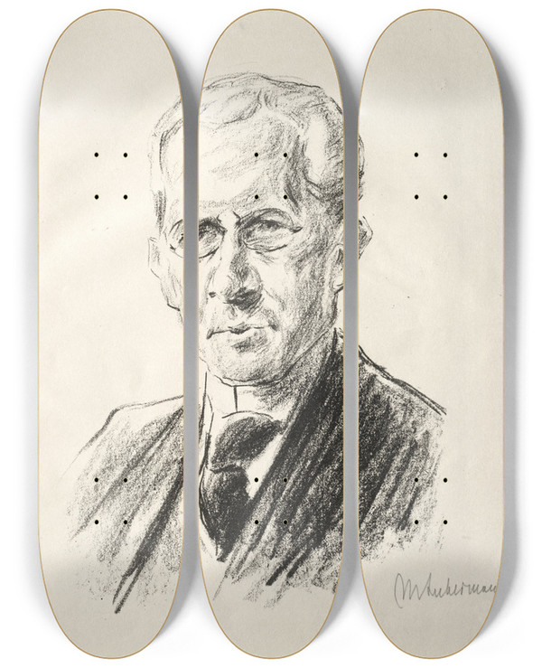 Triptych art skateboard deck of Max Liebermann Portrait Arno Holz by Max Liebermann (1847-1935)