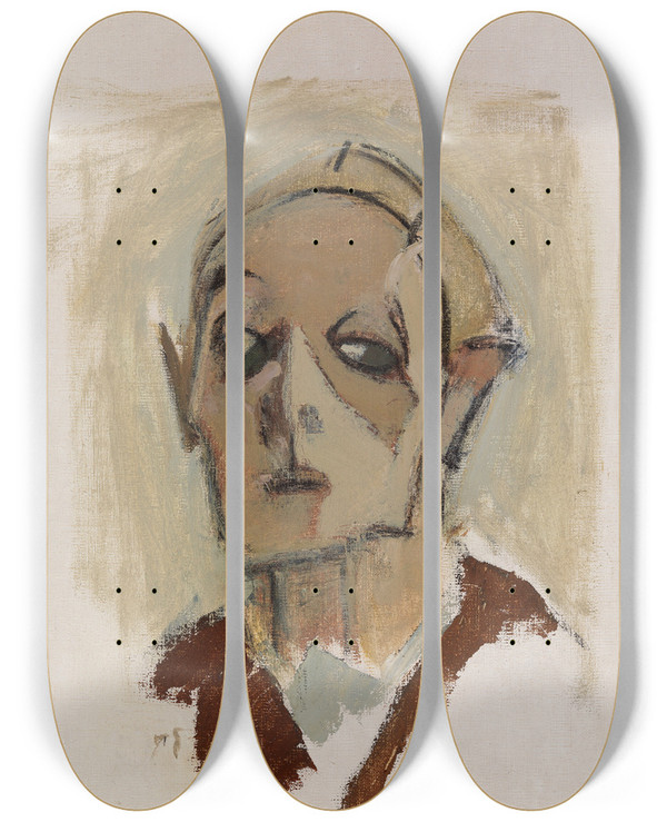 Triptych art skateboard deck of Helene Schjerfbeck Selfportrait En Face I by Helene Schjerfbeck (1862-1946)
