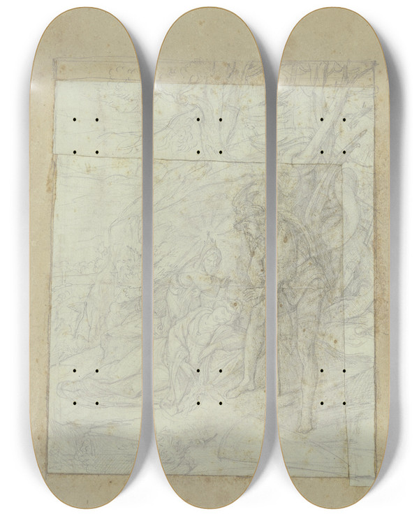 Triptych art skateboard deck of Philipp Winterwerb Sleeping Beauty by Philipp Winterwerb (1837-1873)